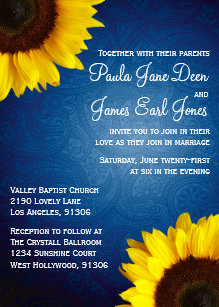 Royal Blue And Yellow Wedding Invitations Zazzle Royal Blue Sunflower Wedding Invitation