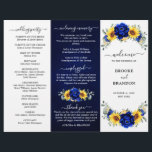 Royal Blue Sunflower Wedding Tri-fold Program card<br><div class="desc">Elegant and modern rustic country wedding tri fold program card features bright yellow sunflower, Royal blue peonies , baby’s breath, gypsophila floral frame / wreath with eucalyptus leaves. Please find more matching designs and variations from my "blissweddingpaperie" store. And feel free to contact me for further customization or matching items....</div>