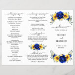 Royal Blue Sunflower Wedding Tri-fold Program card<br><div class="desc">Elegant and modern rustic country wedding tri fold program card features bright yellow sunflower, Royal blue peonies , baby’s breath, gypsophila floral frame / wreath with eucalyptus leaves. Please find more matching designs and variations from my "blissweddingpaperie" store. And feel free to contact me for further customization or matching items....</div>