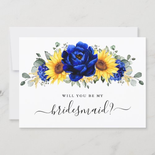 Royal Blue Sunflower Will you be my Bridesmaid Invitation