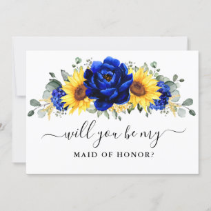 Royal Blue Sunflower Will you be my Maid of Honor Invitation
