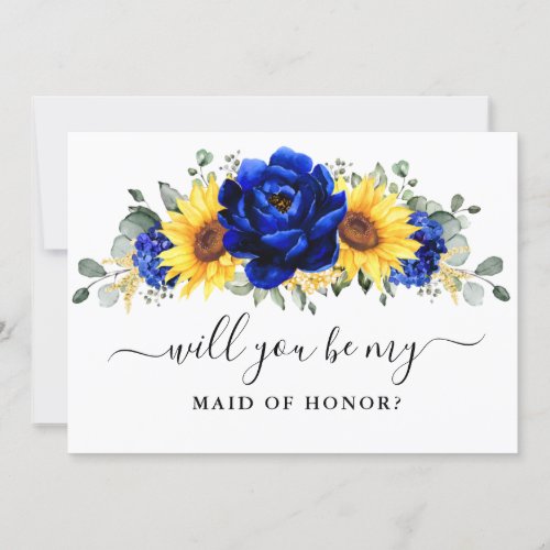 Royal Blue Sunflower Will you be my Maid of Honor  Invitation