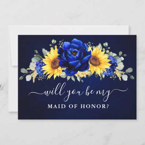 Royal Blue Sunflower Will you be my Maid of Honor Invitation