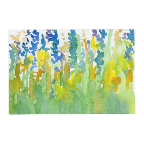 Royal Blue Sunshine Yellow Watercolor Flowers Placemat