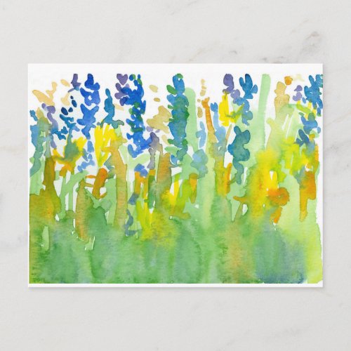 Royal Blue Sunshine Yellow Watercolor Wildflowers Postcard