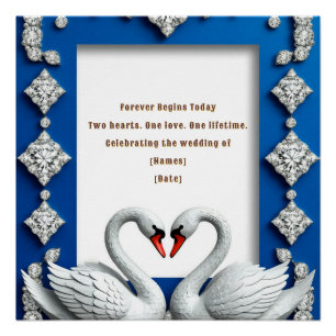 Royal Blue Swan Heart Diamond wedding Decor