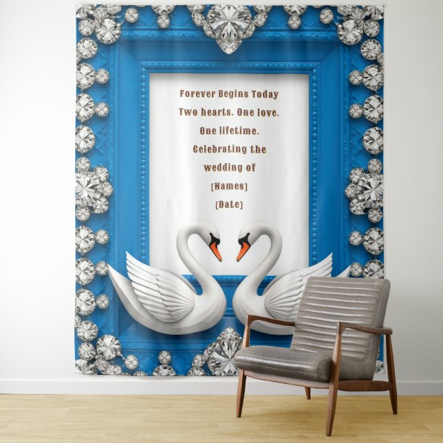Royal Blue Swan Heart Wedding Backdrop Theme (In Situ)