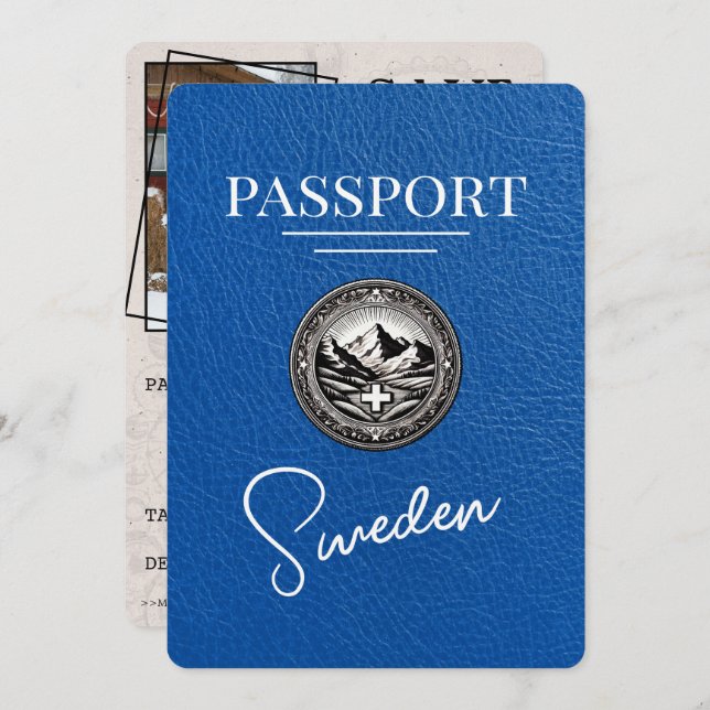 Royal Blue Sweden Passport Save The Date (Front/Back)