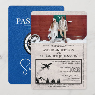 Royal Blue Sweden Passport Wedding Invitation