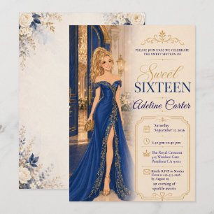 Royal Blue Sweet 16 Ballroom Party Invitation