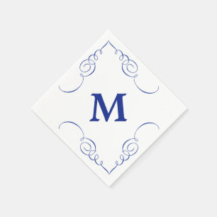 Royal Blue Swirl Border Monogram All Occasion Napkins