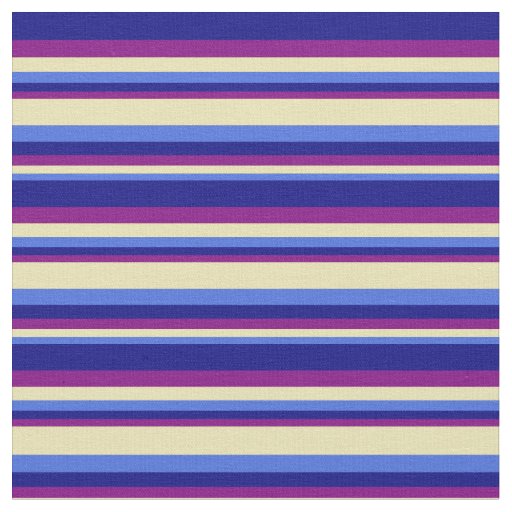 Royal Blue, Tan, Purple, and Blue Stripes Pattern Fabric