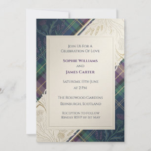 Royal Blue Tartan Thistle Baroque Scottish Wedding Invitation