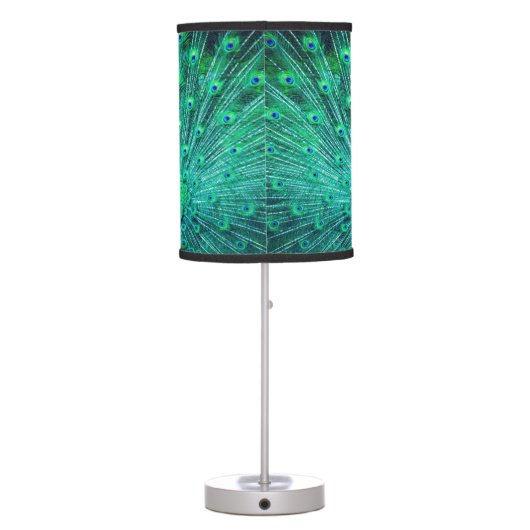 Royal Blue Teal Green Peacock Table Lamp (Back)