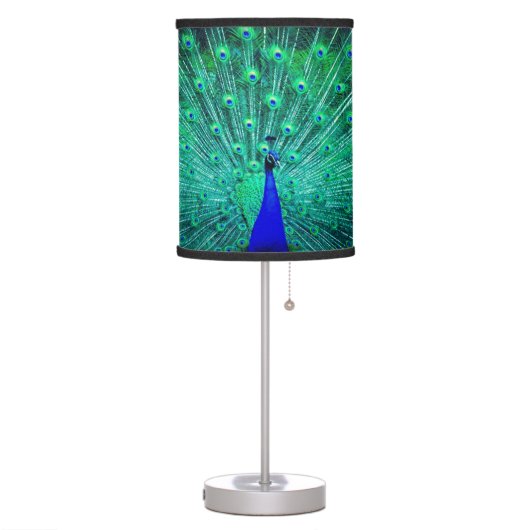 Royal Blue Teal Green Peacock Table Lamp (Left)