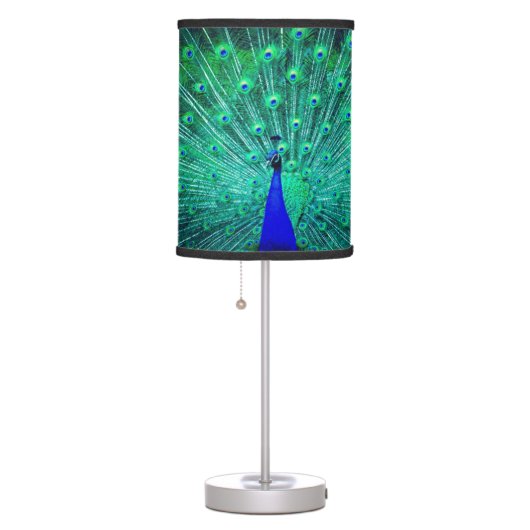 Royal Blue Teal Green Peacock Table Lamp (Right)