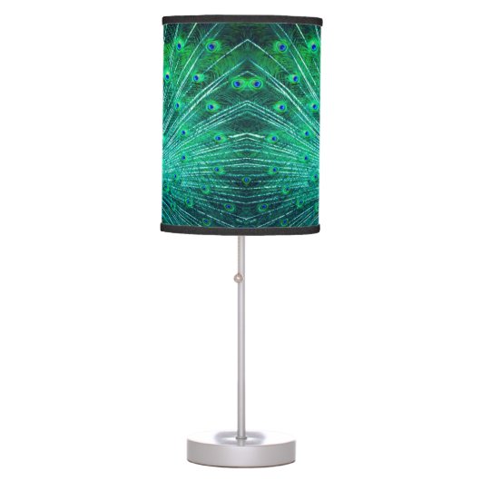 Royal Blue Teal Green Peacock Table Lamp (Front)