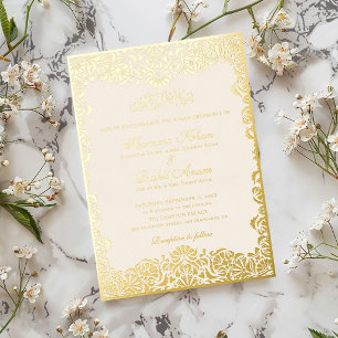 Royal Blue Teal Ivory Floral Motif Muslim Wedding  Foil Invitation