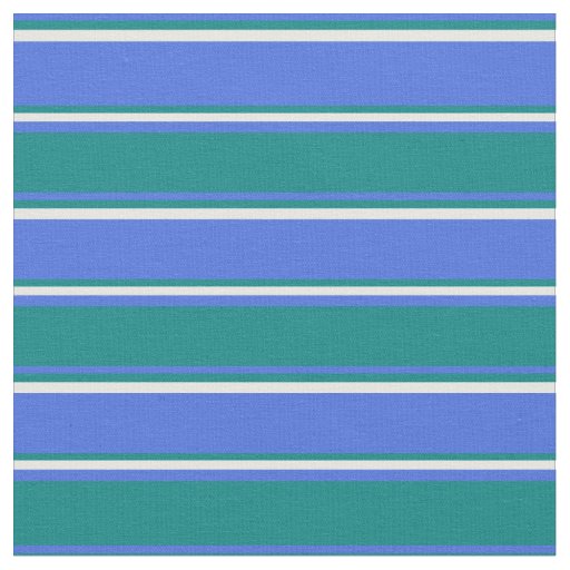 Royal Blue, Teal & White Lines/Stripes Pattern Fabric