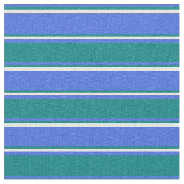 Royal Blue, Teal & White Lines/Stripes Pattern Fabric (Close Up)