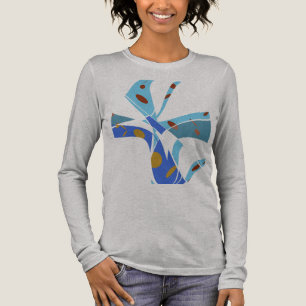 Royal Blue Teal with Circles Abstract Flower Art Tri-Blend Shirt