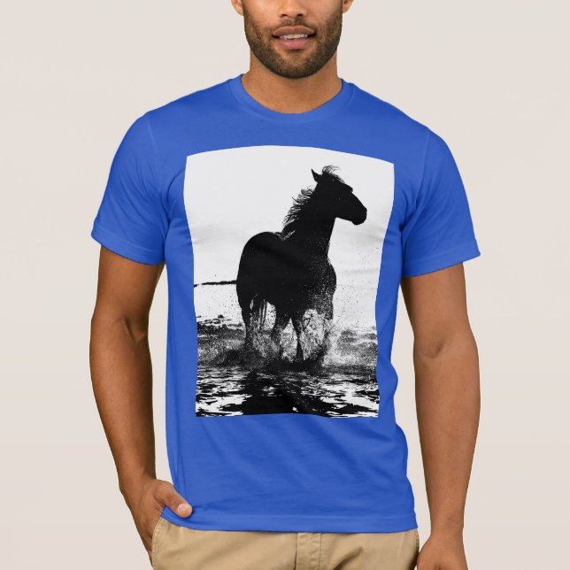 Royal Blue Template Running Horse Modern Pop Art T-Shirt (Front)