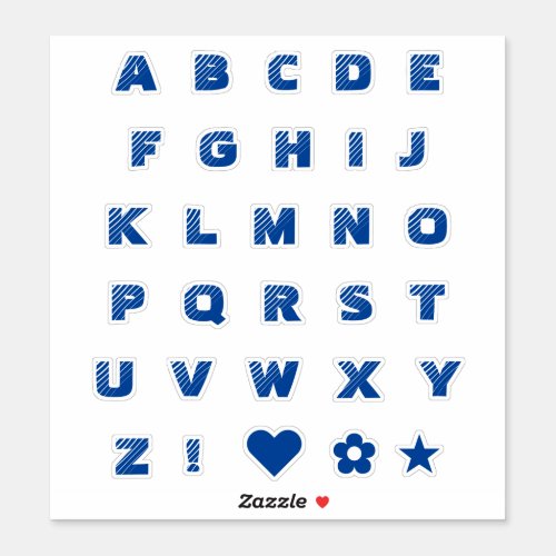 Royal Blue Text Capital Letters Alphabet Heart Sticker