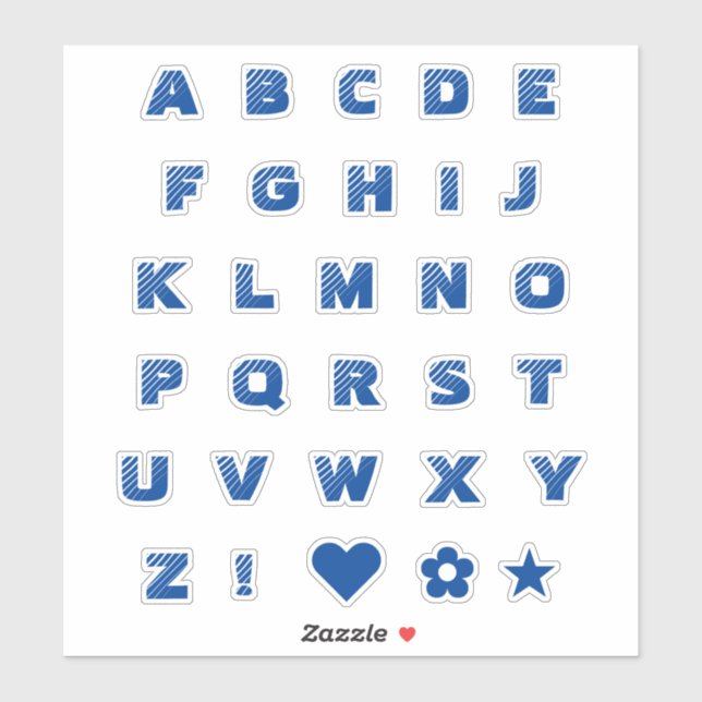 Royal Blue Text Capital Letters Alphabet Heart Sticker (Sheet)