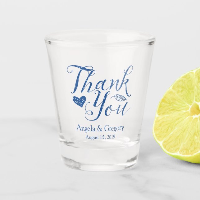 Royal Blue Thank You Wedding Favor Shot Glass (Front)