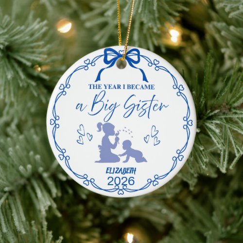 Royal Blue The Year I Became A Big Sister Custom Ceramic Ornament