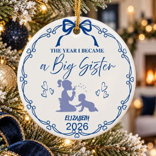 Royal Blue The Year I Became A Big Sister Custom  Ceramic Ornament