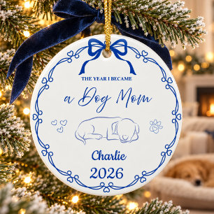 Royal Blue The Year I Became A Dog Mom Ceramic Ornament