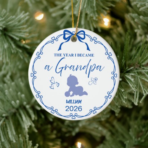 Royal Blue The Year I Became A Grandpa Custom Name Ceramic Ornament