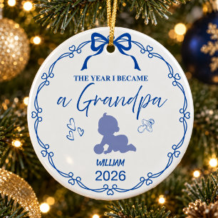 Royal Blue The Year I Became A Grandpa Custom Name Ceramic Ornament