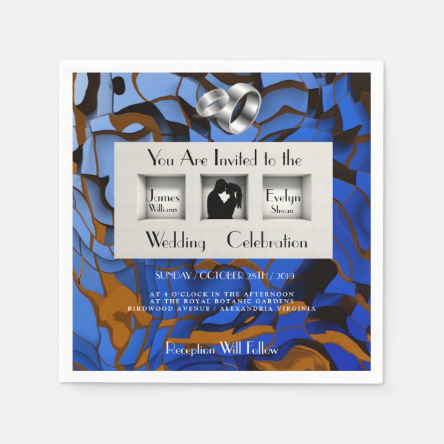 Royal Blue Theme Contemporary Modern Abstract Napkins (Front)