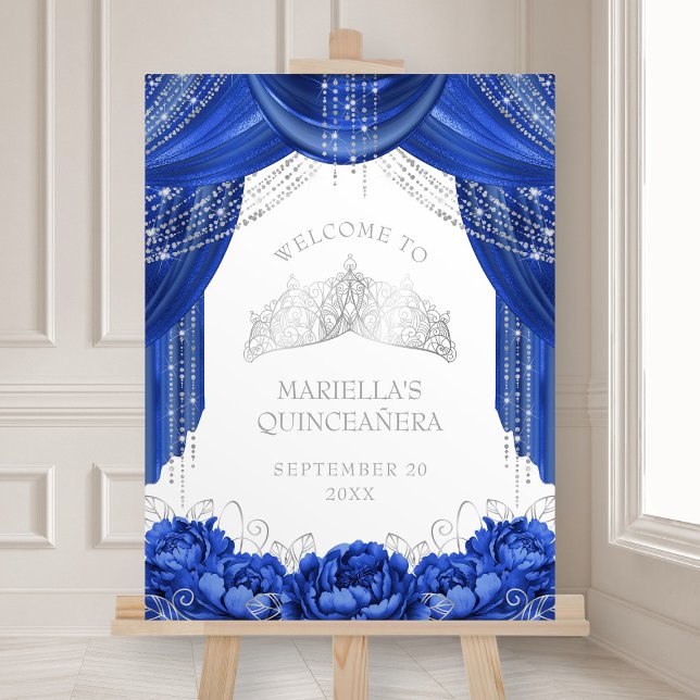 Royal Blue Tiara Crown Quinceanera Welcome Foam Board (Creator Uploaded)
