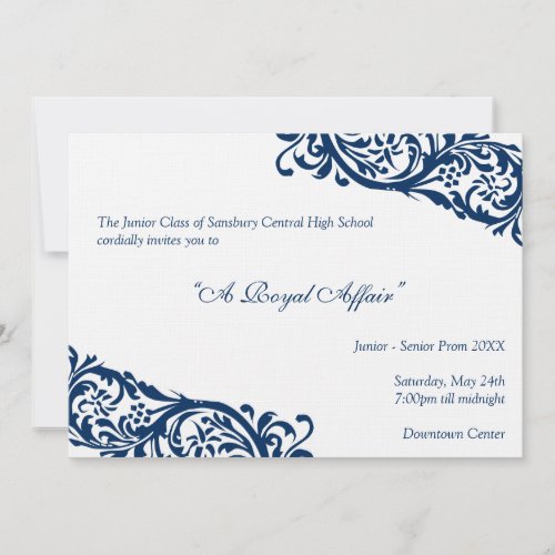 Royal blue traditional  junior formals senior prom invitation