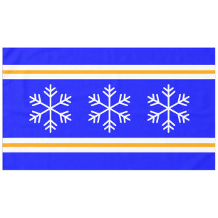 Royal Blue Triple White Nordic Snowflakes Stripes Tablecloth