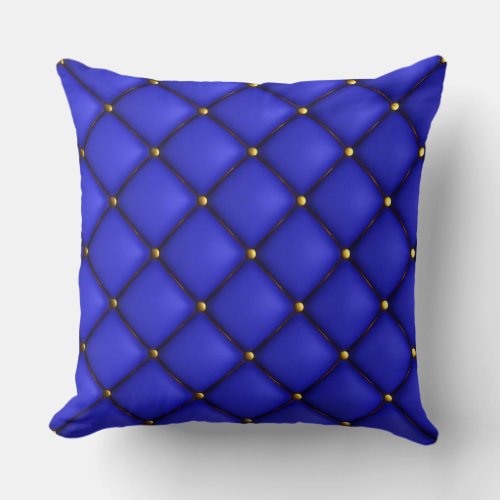 Royal Blue Tufted Leather Look Print Pillow