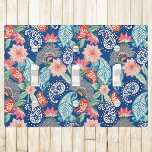 Royal Blue Turquoise Orange Floral Vintage Paisley Light Switch Cover