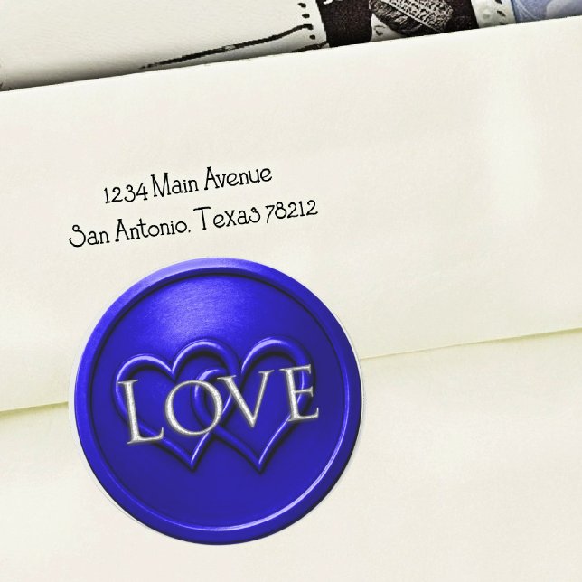 Royal Blue Two Hearts Intertwined Wedding Classic Round Sticker (Creator Uploaded)