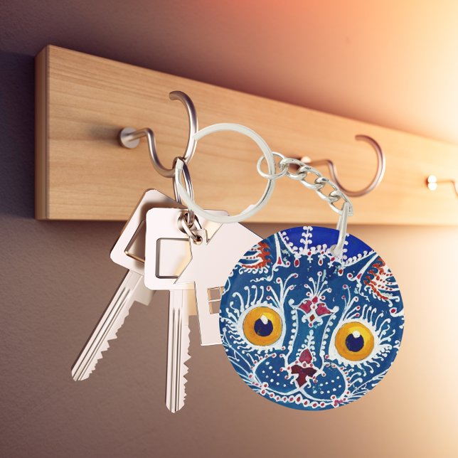 Royal Blue unique kaleidoscope cat artwork Keychai Keychain (Creator Uploaded)