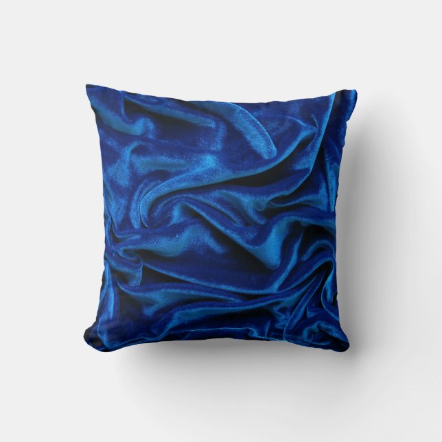 Royal blue velvet silk textile elegant chic throw pillow (Front)