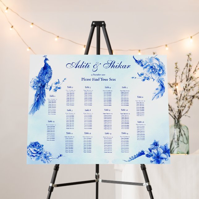 Royal blue Victorian peacock watercolor wedding Foam Board (In Situ (Stand))