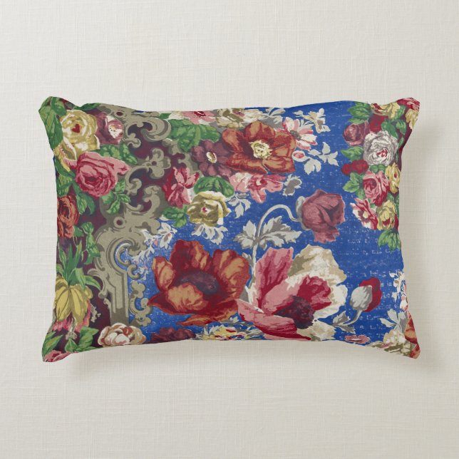 Royal Blue Victorian Rose Ornamental Pattern Accent Pillow (Front)