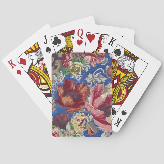 Royal Blue Victorian Rose Ornamental Pattern Poker Cards (Back)