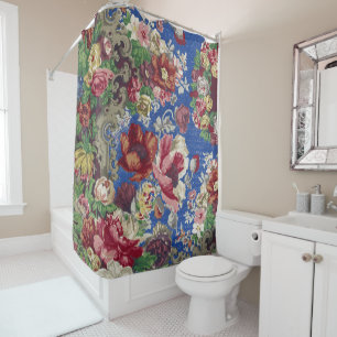 Royal Blue Victorian Rose Ornamental Pattern Shower Curtain