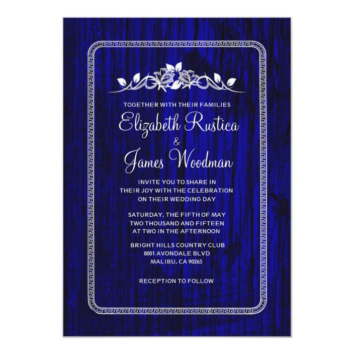 Royal Blue Vintage Barn Wood Wedding Invitations Zazzle Com