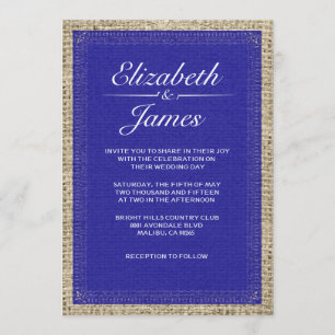 Royal Blue Vintage Burlap Wedding Invitations