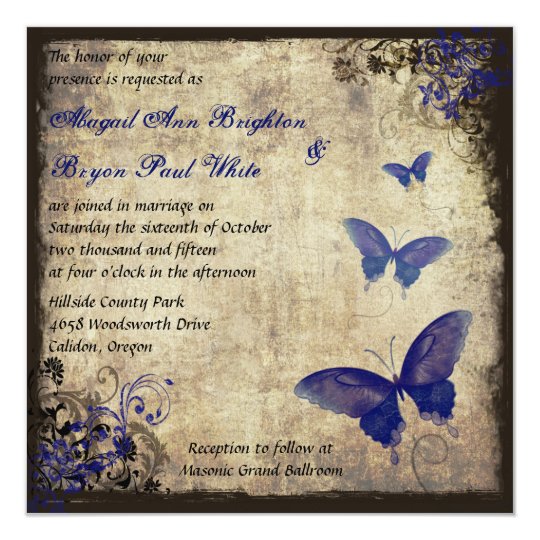 Royal Blue Vintage Butterfly Wedding Invitation